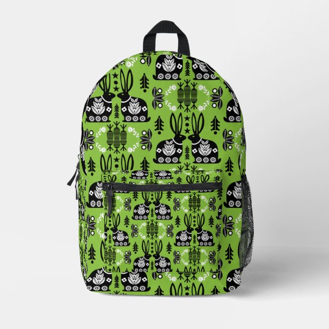 Mochila Impresa Arte folclórico nórdico escandinavo conejo (Anverso)
