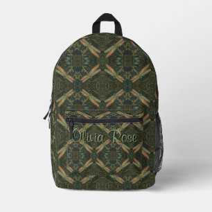 Mochila Impresa Arte nuevo vintage libélula verde dorada