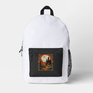 Mochila Impresa Arte vectorial de luna de calabaza de castillo emb