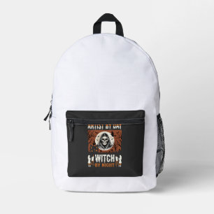 Mochila Impresa Artista de Halloween de Día Bruja de Noche Diseño