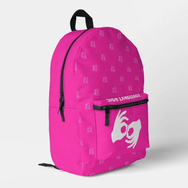 Mochila Impresa ASL Sign Language Backpack – Hot Magenta (Esquina izquierda trasera)