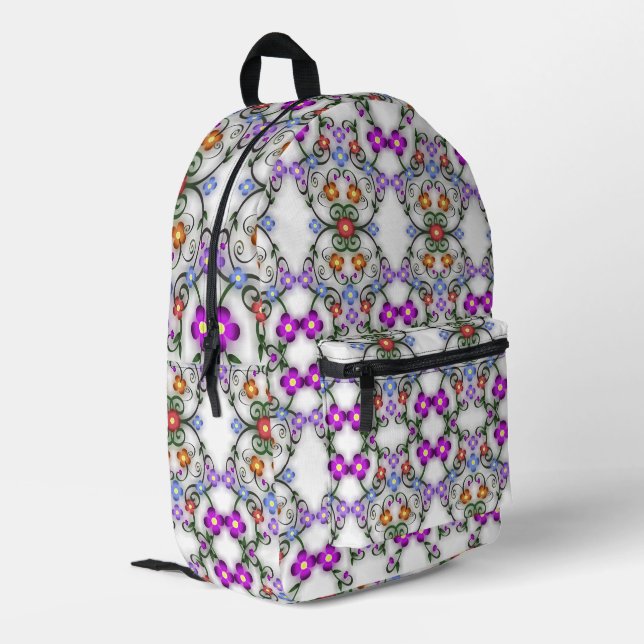 Mochila Impresa Aspecto de encaje de flores rosa (Esquina izquierda trasera)