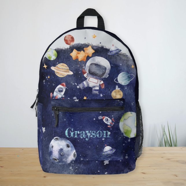 Mochila Impresa Astronauta personalizada Planeta Galaxia Boys (Personalized Astronaut Planet Galaxy Boys Printed Backpack)
