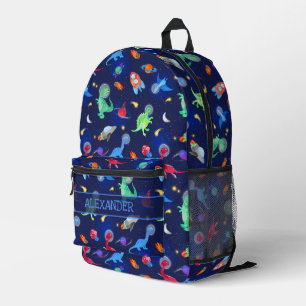 Mochila Impresa Astronautas Dinosaurios Acuarela En Espacio Azul