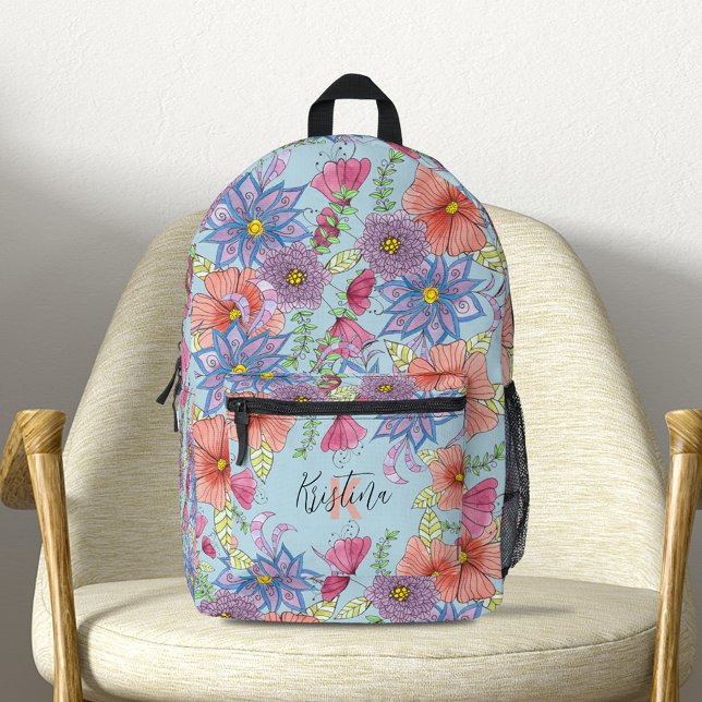 Mochila Impresa Atractivo acuarela Floral nombre botánico personal (Subido por el creador)