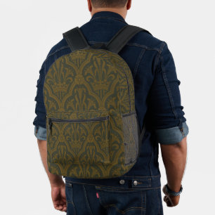 Mochila Impresa Audsley Oro Antiguo Lirio Corona Verde Damask Arte