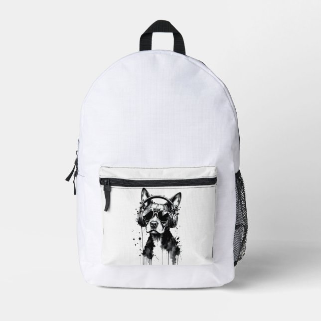 Mochila Impresa Auriculares Guay Dog Mascotas cortos Tinta blanca  (Anverso)