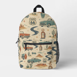 Mochila Impresa Autos Clásicos de la Ruta 66 Patrón de Carretera d