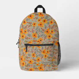 Mochila Impresa Autumt Fall Patrón floral Sage Nombre verde