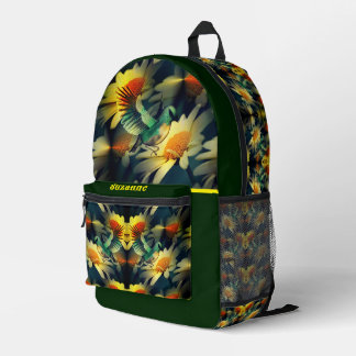 Mochila Impresa Ave En Daisias Amarillas Fantasía Arte Personaliza