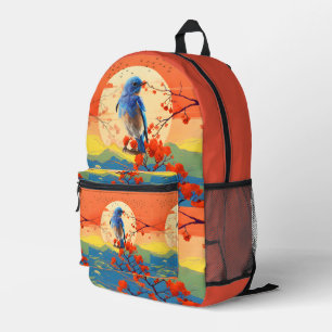 Mochila Impresa Ave Natural Japonesa Moderna En Un Entorno De Flor