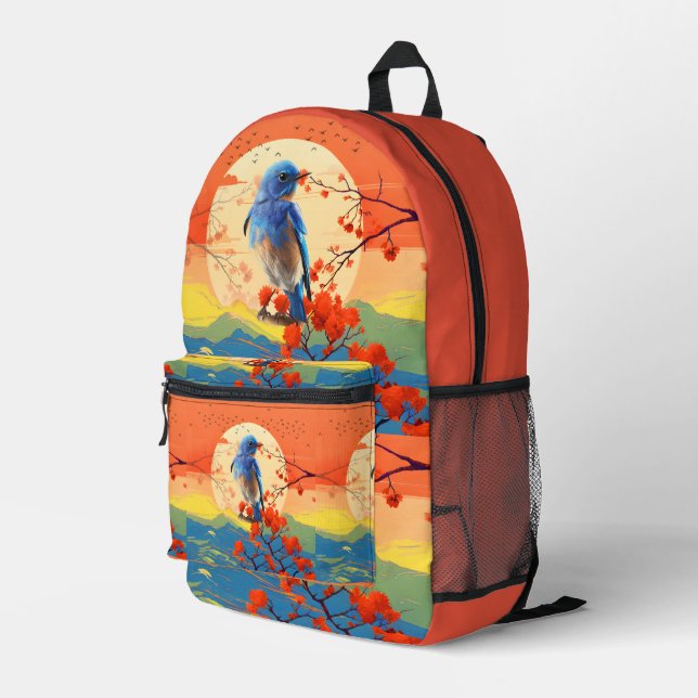 Mochila Impresa Ave Natural Japonesa Moderna En Un Entorno De Flor (Esquina derecha trasera )