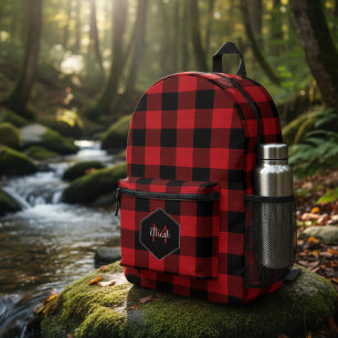 Mochila Impresa Aventuras Búfalo Cuadro Rojo y Negro ID603
