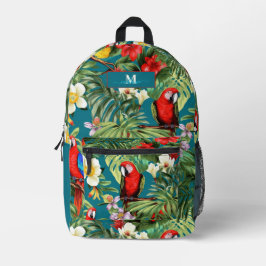 Mochila Impresa Aves tropicales y flores Personalizado Monograma N