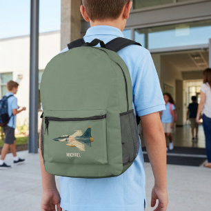 Mochila Impresa Avión de combate verde personalizado para niño ama