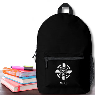Mochila Impresa Avión Hélice Piloto Calavera Minimalista Negro