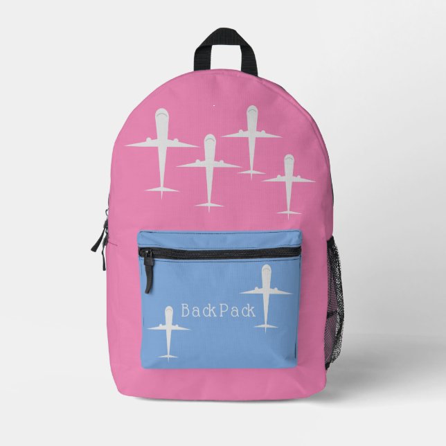 Mochila Impresa Aviones que vuelan niños azul rosado nombre person (Anverso)