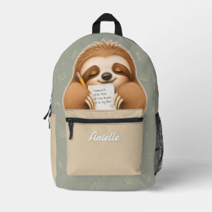 Mochila Impresa Ayudante de Tareas Perezoso Lindo Bolsito Beige Ni