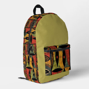 Mochila Impresa Azteca, diseño africano oliva