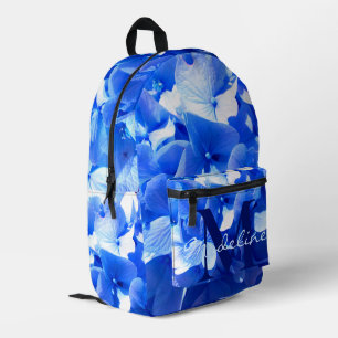 Mochila Impresa Azul cobalto floral elegante caligrafía azul 