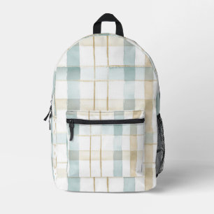 Mochila Impresa Azul crema blanco a cuadros rayas playa costera