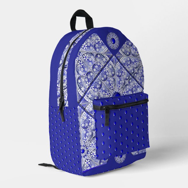 Mochila Impresa Azul de encaje cerámico de Grecia (Esquina izquierda trasera)
