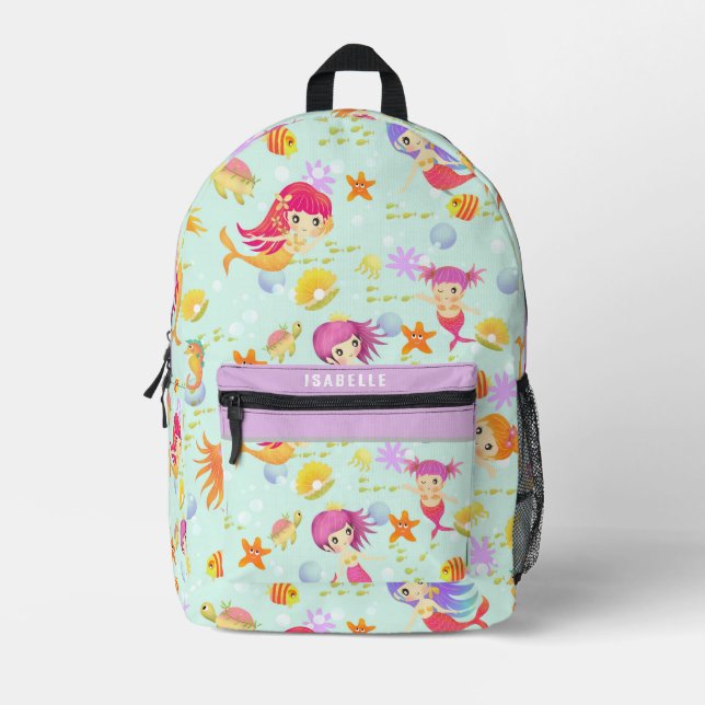 Mochila Impresa Azul de las Sirenas  (Anverso)