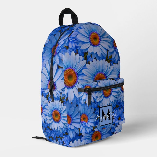 Mochila Impresa Azul floral azul girasol azul margarita personaliz (Esquina izquierda trasera)