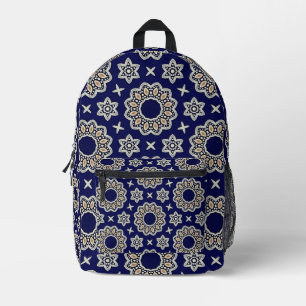 Mochila Impresa Azul Marino, Blanco y Dorado Diseño de Arte de Man