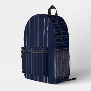 Mochila Impresa Azul Marino Marfil Dorado Rayas Finas
