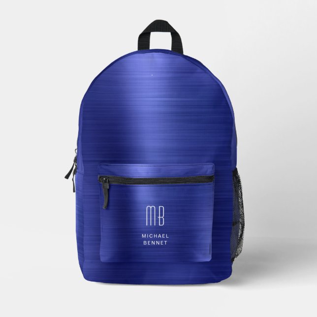 Mochila Impresa Azul marino monograma moderno (Anverso)
