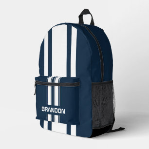 Mochila Impresa Azul Marino Personalizado Y Raya De Carreras Blanc