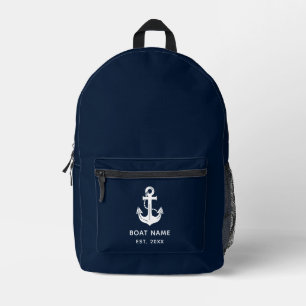 Mochila Impresa Azul Náutico Marino Nombre de Barco Personalizado