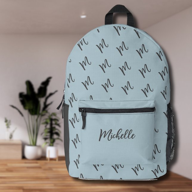 Mochila Impresa Azul pastel y gris oscuro | Nombre de caligrafía (Subido por el creador)