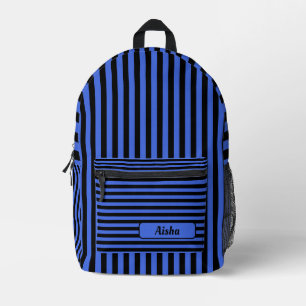 Mochila Impresa Azul Real Negro Vintage Nombre Rayado
