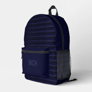 Mochila Impresa Azul Real Rayado y Franja Negra y Nombre