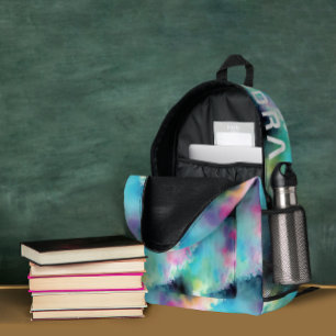 Mochila Impresa Azul Rosa Oceano Aurora Acuarela Tipografía Negrit
