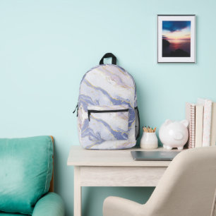 Mochila Impresa Azul Suave Aquarela Salpicadura de Oro Elegante