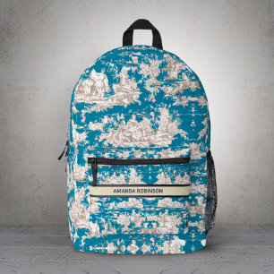 Mochila Impresa Azul Vintage Turquesa Toile De Jouy Monograma