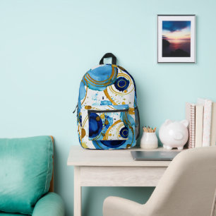 Mochila Impresa Azul y dorado abstracto