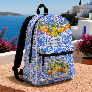 Mochila Impresa Azulejo azul amarillo siciliano mediterráneo