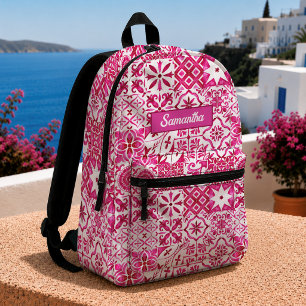 Mochila Impresa Azulejo rojo de verano Majolica siciliano mediterr