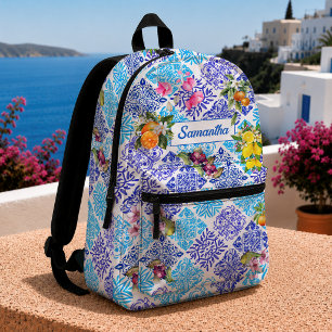 Mochila Impresa Azulejos florales cítricos sicilianas mediterráneo