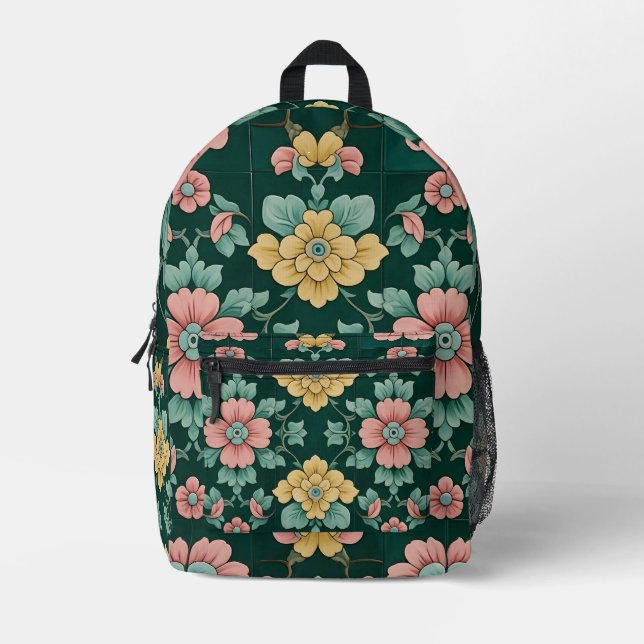 Mochila Impresa Azulejos florales de Victoria (Anverso)