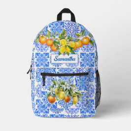 Mochila Impresa Azulejos mediterráneos de cítricos amarillo azul s