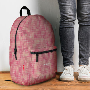 Mochila Impresa Azulejos Mosaico Elegantes Pixelados Rosa Moderno
