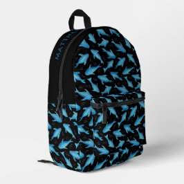 Mochila Impresa Bajo el mar patrón de tiburón pez azul negro