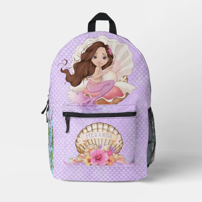 Mochila Impresa Bajo la sirena rosa y morada (Brunette) (Anverso)
