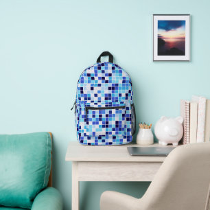 Mochila Impresa Baldosas de piscina, mosaicos azules, patrón geomé