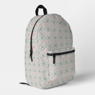 Mochila Impresa Baldosas Florales Verde Pastel